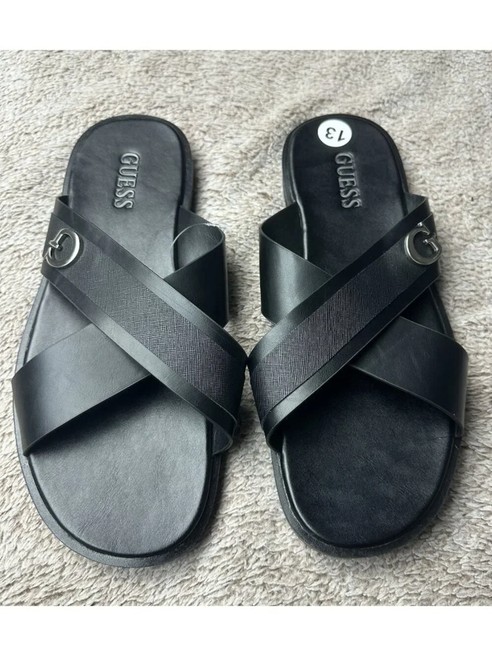 Guess Mens Size 13 Sandals Slides Slip On Shoes Black New